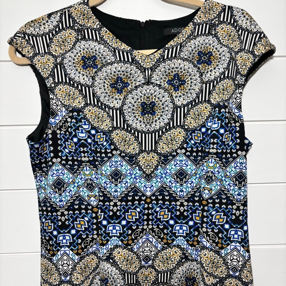 Adorne Naya Scuba Dress in Blue and Golden Yellow Fit and Flare Size 10 - Picture 4 of 15
